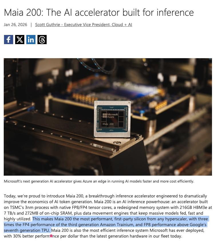 微软发布最强自研AI芯片Maia 200