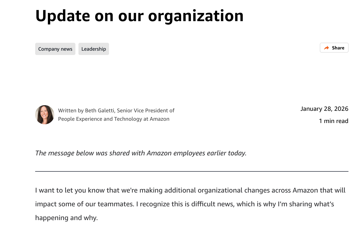 亚马逊两月裁3万人聚焦AI转型