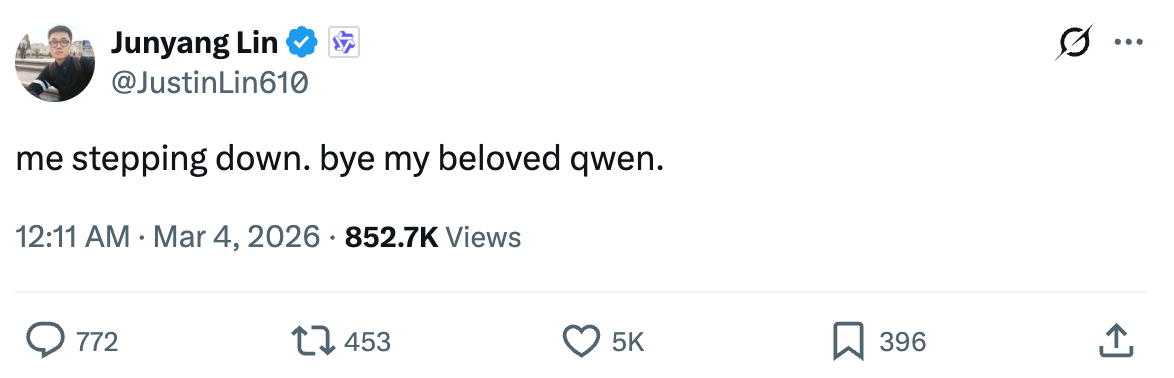 阿里千问核心负责人林俊旸突然卸任