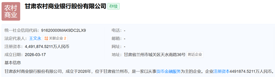 甘肃农商行正式成立