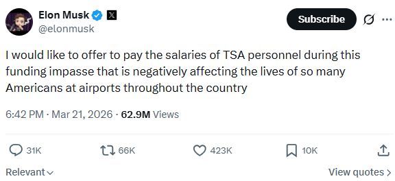 马斯克愿掏4000万救机场安检