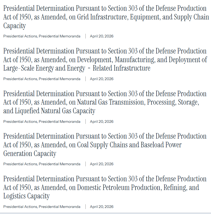 特朗普援引《国防生产法》力保能源安全