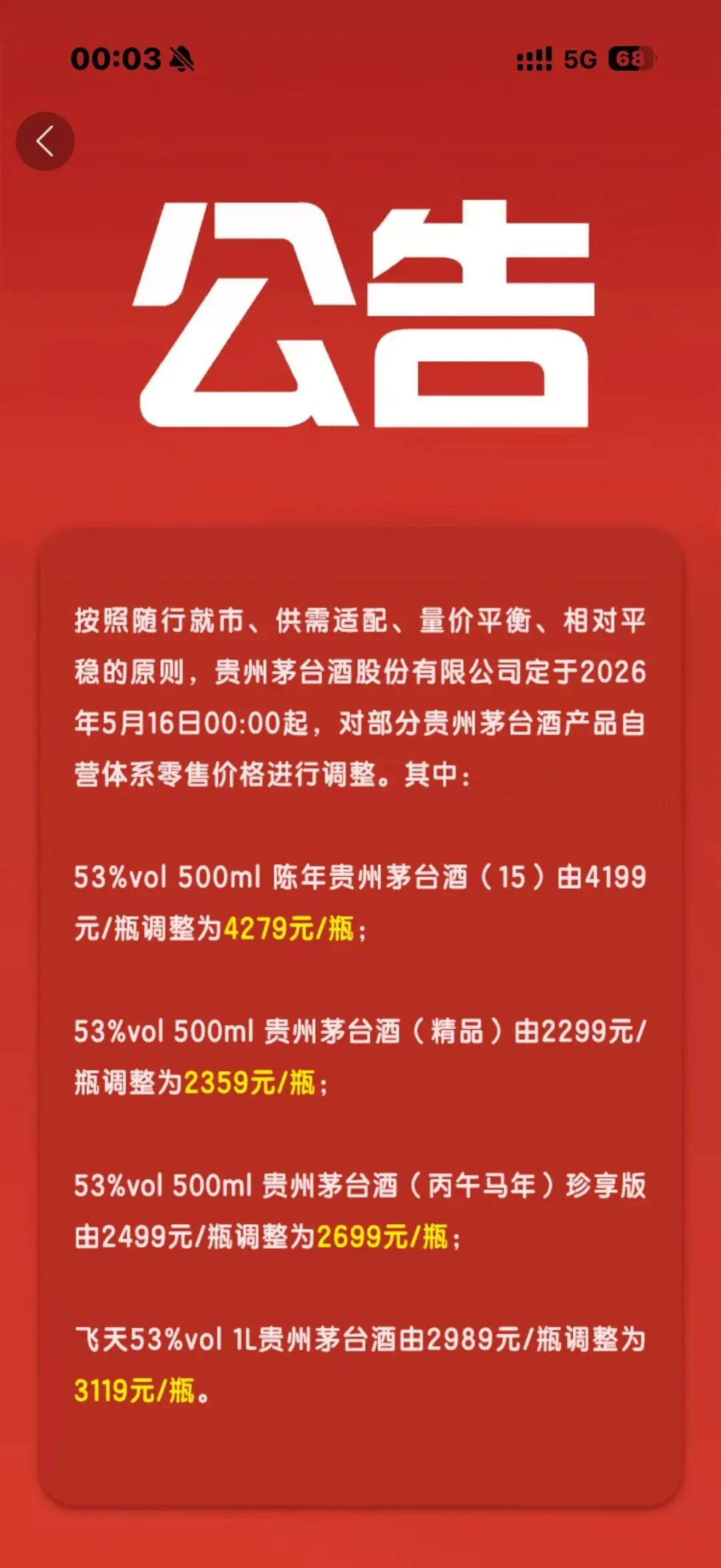茅台四款非标酒今起涨价